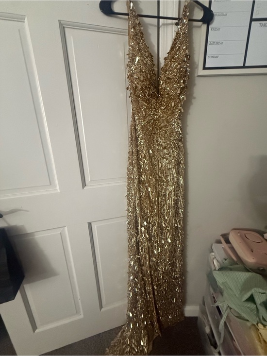 Dresses & Skirts - Gold Sequin Evening Gown with V-Neck